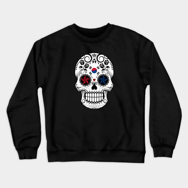 South Korean Flag Sugar Skull with Roses Crewneck Sweatshirt by jeffbartels